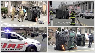 Totowa NJ Fire Dept operating at a MVC with a vehicle on its side Union Blvd at Crews St 3724 [upl. by Notyalc]