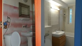 Amenajari interioare baie mica renovatarenovare baie apartamenBaie renovata cu faianta bej [upl. by Aicena]