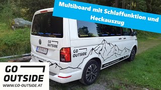 Multiboard mit Schlaffunktion und Heckauszug für VW T5 T6 T61 mit Schienensystem [upl. by Bastien]