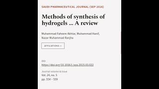 Methods of synthesis of hydrogels … A review  RTCLTV [upl. by Euhc1]