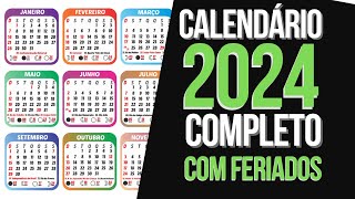 CALENDÁRIO 2024 COMPLETO COM FERIADOS NACIONAIS E LUAS DE 2024 [upl. by Xavier218]