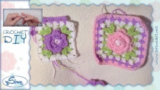 Tutorial Uncinetto ❀ Mattonella con fiore 3D 3D flower block ❀ 22 [upl. by Romo]