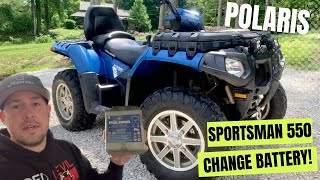 Polaris Sportsman 550 BATTERY change [upl. by Omolhs]