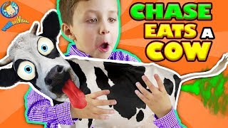 ♫ CHASE EATS A COW ♬ McDonalds Happy Meal Toys For Kids Playground Play Place FUNnel Vision Vlog [upl. by Nayt]