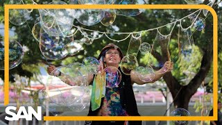 A performer in San Diego has been cited for ‘littering bubbles’ [upl. by Alilahk]