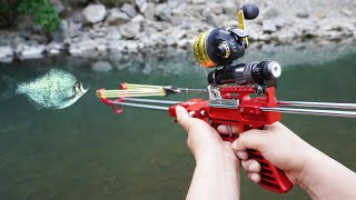 Fishing with mechanical slingshot rifle and darts [upl. by Mccready]