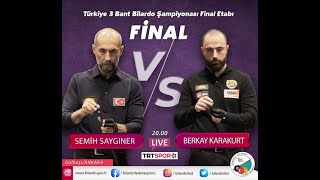 Türkiye 3 Cushion Billiard Championship 2022  Final Stage Final  Semih Saygıner  Berkay Karakurt [upl. by Salot111]