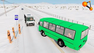 AVTOBUS YOLOVCHILARI BILAN MUZLAGAN YOLDA CRASH TEST BEAMNG DRIVE [upl. by Hutchings]