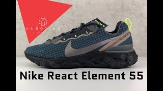 Nike React Element 55 ‘armory navymetallic dark grey’  UNBOXING amp ON FEET  fashion sneaker  2019 [upl. by Keligot]