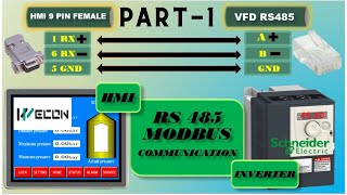 Communication modbus RTU Schneider VFD amp Wecon HMI  Easy PLC [upl. by Oliver]