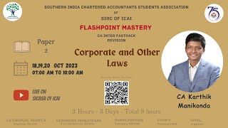 Paper 2  Corporate and Other Laws Fastrack Revision  Session 1 by CA Karthik Manikonda [upl. by Aydan]