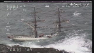 Tall ship capsizes Helicopter footage captures sinking ship in Cork Ireland [upl. by Petrick]