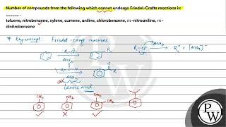 Number of compounds from the following which cannot undergo FriedelCrafts reactions is [upl. by Attenauqa460]