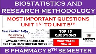 biostatistics and research methodology 8th sem imp questions  Carewell Pharma [upl. by Ahtenak135]