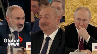 Armenia Azerbaijan leaders argue in front of Putin at Moscow meeting [upl. by Drabeck]