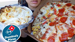 ASMR EATING Dominos MY SUBSCRIBERS FAVORITE PIZZA CHEESY PEPPERONI ALFREDO Pasta CAR MUKBANG Sound [upl. by Arny858]