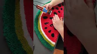 Final Steps of a Handmade Tufted Watermelon Slice Rug  Trimming and Carving [upl. by Lawton629]