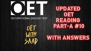 OET READING PARTA PRACTICE TEST 10 with answers [upl. by Singh]