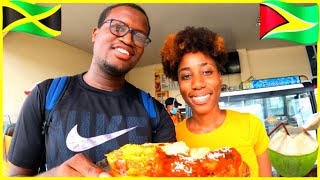 Jamaicans Try Guyanese Street Food Vreedenhoop Street Food Tour Guyana [upl. by Peacock722]