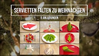 Servietten falten zu Weihnachten – 9 einfache Anleitungen [upl. by Plantagenet]