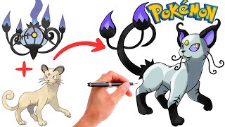 How To Draw PERSIAN and CHANDELURE FUSION POKEMON  Pokemon Fusion [upl. by Atrebla836]