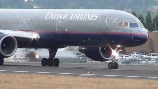 Dirty United Airlines N566UA 757200 Takeoff Portland Airport PDX [upl. by Kurtz]