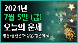 2024년7월 5일 금 ❤️ 오늘의 운세 총운•금전운•애정운•행운의 색 [upl. by Sel]