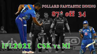 IPL2021 CSKvsMI POLLARD Amazing Inning Video 87 Match27  Highlights IPL2021 MI CSK Pollard [upl. by Nimajeb]