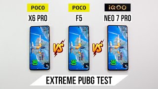 Poco X6 Pro vs Poco F5 vs iQOO Neo 7 Pro Extreme Pubg Test 🔥 [upl. by Eetnom]