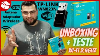 Unboxing  Teste TPLink 300 Mbps TLWN823N Adaptador USB Wireless  Antena Wifi 24Ghz [upl. by Ainat]