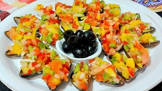 🎅🦪 MEJILLONES A LA VINAGRETA 🍅🫑🌶🧅RECETA LIGERA Y FRESCA EN 5 MINUTOS 🖐 BEATRIZ COCINA [upl. by Narak]