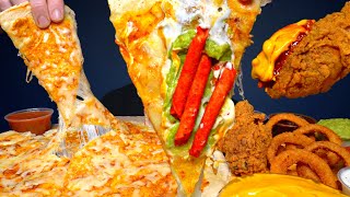 ASMR MUKBANG EXTRA CHEESY GIANT QUESADILLA CRISPY FRIED CHICKEN amp ONION RINGS  WITH CHEESE amp TAKIS [upl. by Ronn]