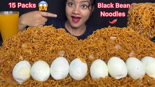 15 PACKETS 😱 BLACK BEAN NOODLES CHALLENGE 🥵FOOD EATING VIDEOS BIG BITES EATING SHOW MUKBANG ASMR🔥 [upl. by Enidualc]