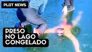 Atleta mergulha em lago congelado e fica preso embaixo dágua na Eslováquia [upl. by Lovich]