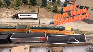 HO Scale BNSF Coal Train Derailment [upl. by Gwenneth]