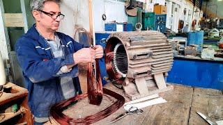 everything about the winding of electric motorsInserting the coils of the 55HP 1500rpm electric mot [upl. by Amehsat157]