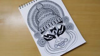 How to draw mandala art of kathakali  zentangle doodle art  Kerala  onam festival easy drawing [upl. by Petra]