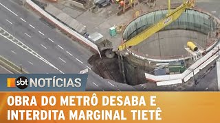 Obra do Metrô desaba e abre cratera na Marginal Tietê  SBT Notícias 010222 [upl. by Aihsila380]