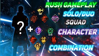 BEST CHARACTER COMBINATION FOR RUSH GAMEPLAY FREE FIRE  SOLODUO SQUAD BEST CHARACTER COMBINATION [upl. by Bonina]