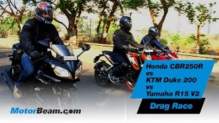 Honda CBR250R vs KTM RC 200  Drag Race  MotorBeam [upl. by Sivrahc]