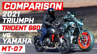 New 2021 Triumph Trident 660 vs New 2021 Yamaha MT07 2021  Hypernaked Motorbikes  Visordowncom [upl. by Mlehliw]