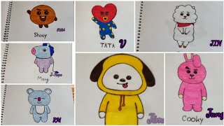 BT21 CHARACTERS AND BTS MEMBERS NAMES  Art Nafisa Alam Shupti [upl. by Fenton288]