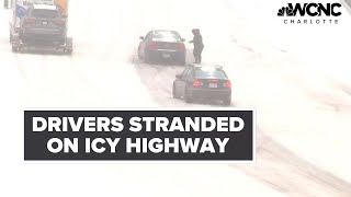 Winter storm Drivers get stuck on icy I277 in Charlotte NC [upl. by Phillida]