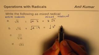 Write as Mixed Radicals given Pure Radical [upl. by Aleinad]