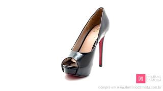 Scarpin Peep Toe Meia Pata DM Extra Verniz Preto DME17740416 [upl. by Ddot]