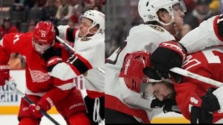 Dylan Larkin Knocked Out After Mathieu Joseph Hit David Perron Ejected From Crosscheck On Artem Zub [upl. by Namreg]