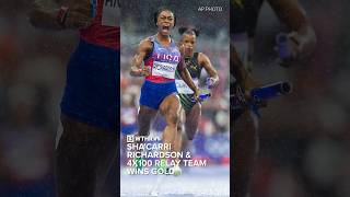 ShaCarri Richardson and US Womens 4x100 relay team wins gold I Via AP [upl. by Nnylrats419]