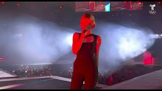 angele with kavinsky ft phoenix nightcall at paris olympics 2024 closing ceremony part 010 [upl. by Naujik]