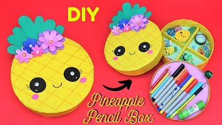 How to make a Round Shaped Cute Pineapple 🍍 Pencil Box at home Best out of Waste DIY Pencil Case [upl. by Ietta]