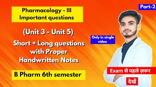 Pharmacology 6th semester important questions। B Pharm। Short and long Questions। Part2। Shahruddin [upl. by Nas]